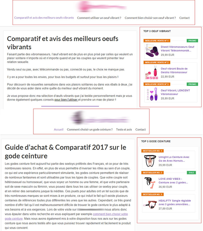 faux blog de sextoys - comparaison construction du site